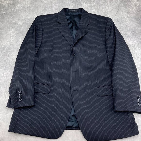 Jones New York Suit Men 44R 39W x 28L Blue Pinstripe Elements Wool Classic Caree - Picture 2 of 16